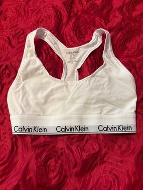 Calvin Klein White Racerback Logo Sports Bralette